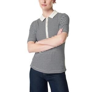 NWOT Spanx Stretch Rib Striped Polo Top Black White XL Short Sleeve Collared